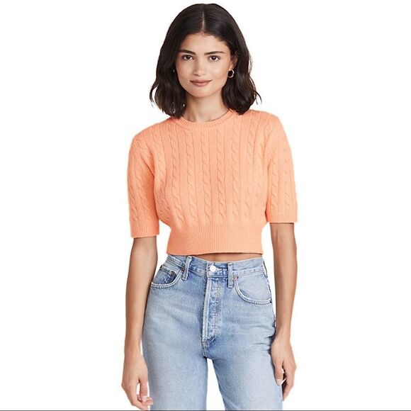 New JoosTricot cable knit crop virgin wool sweater in apricot • Medium - Picture 9 of 9